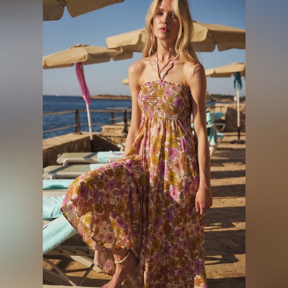 AUGUSTE Austin Lorenzo Midi Dress Floral Bohemian XS Pink Orange